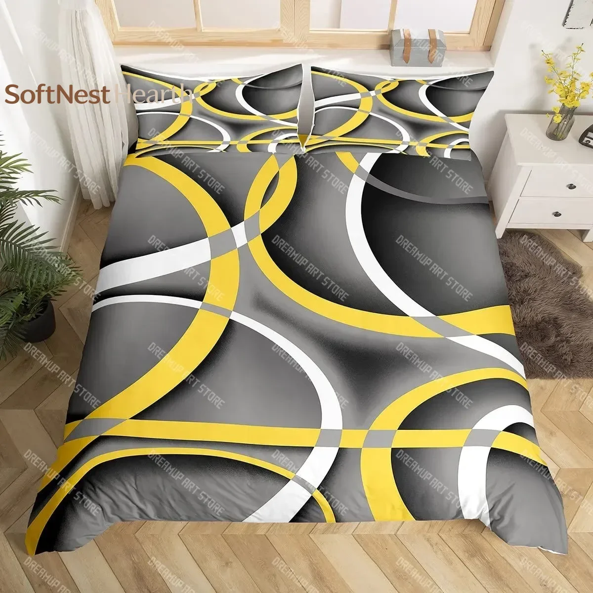 2026 Geometric Circles Duvet Cover Set Red And Black Comforter Covers Set Abstract Art Bedding Set Duvet Cover With 12 Pillowcas