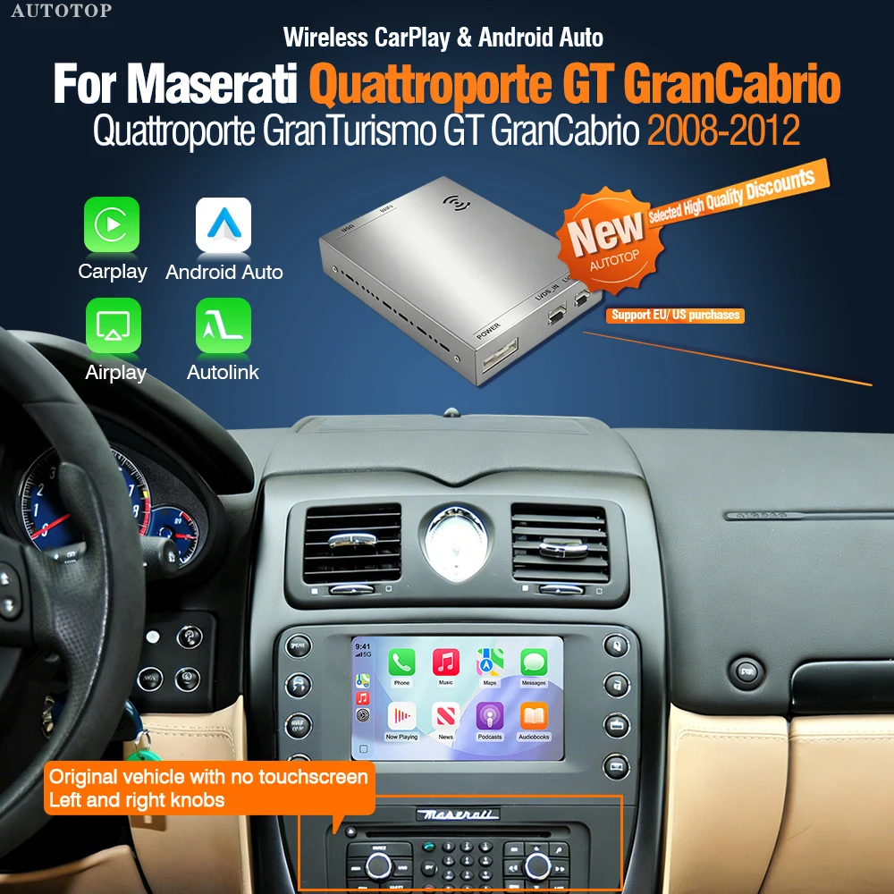 AUTOTOP Kabelloses Android Auto Carplay für Maserati Quattroporte GranTurismo GT GranCabrio Mirror Link GPS-Navigation Auto-Modul