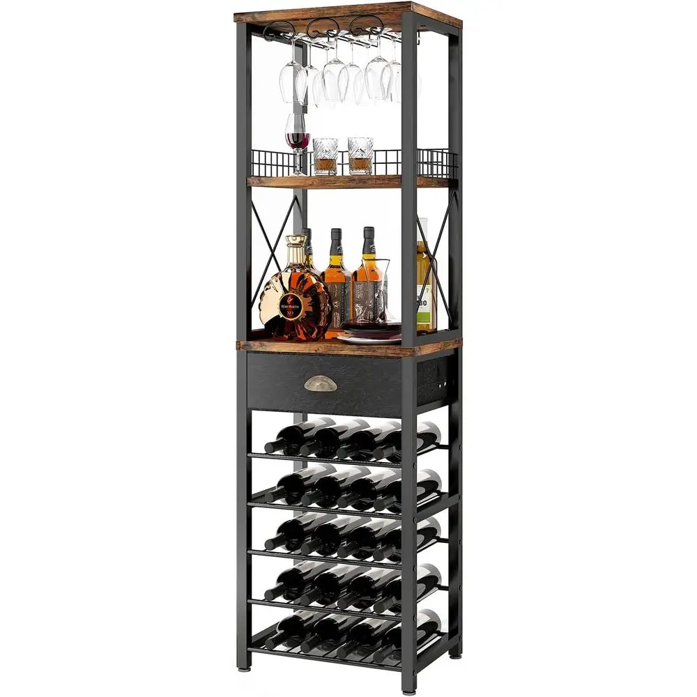 

Wine Rack reestanding loor, Bar Cabinet or Liquor and Glasses, 4-Tier bar Cabinet with Tabletop, Glass Holder, Storage Der and W