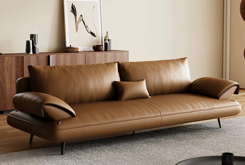 LLY very simple sofa living room small apartment straight row sailing leather sofa new