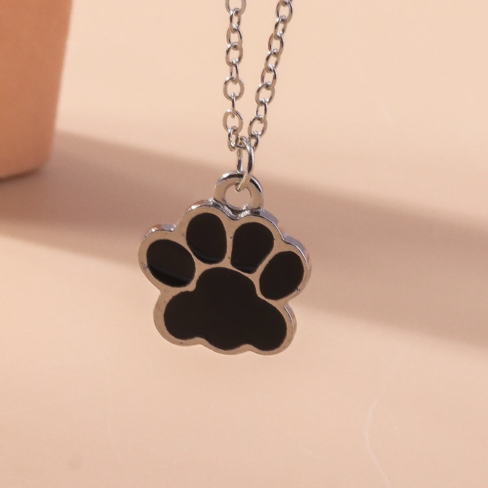 Cute Enamel Dog Cat Paw Necklaces for Women Men BFF Best Friends Couple Matching Pendant Necklace Set Birthday Gifts