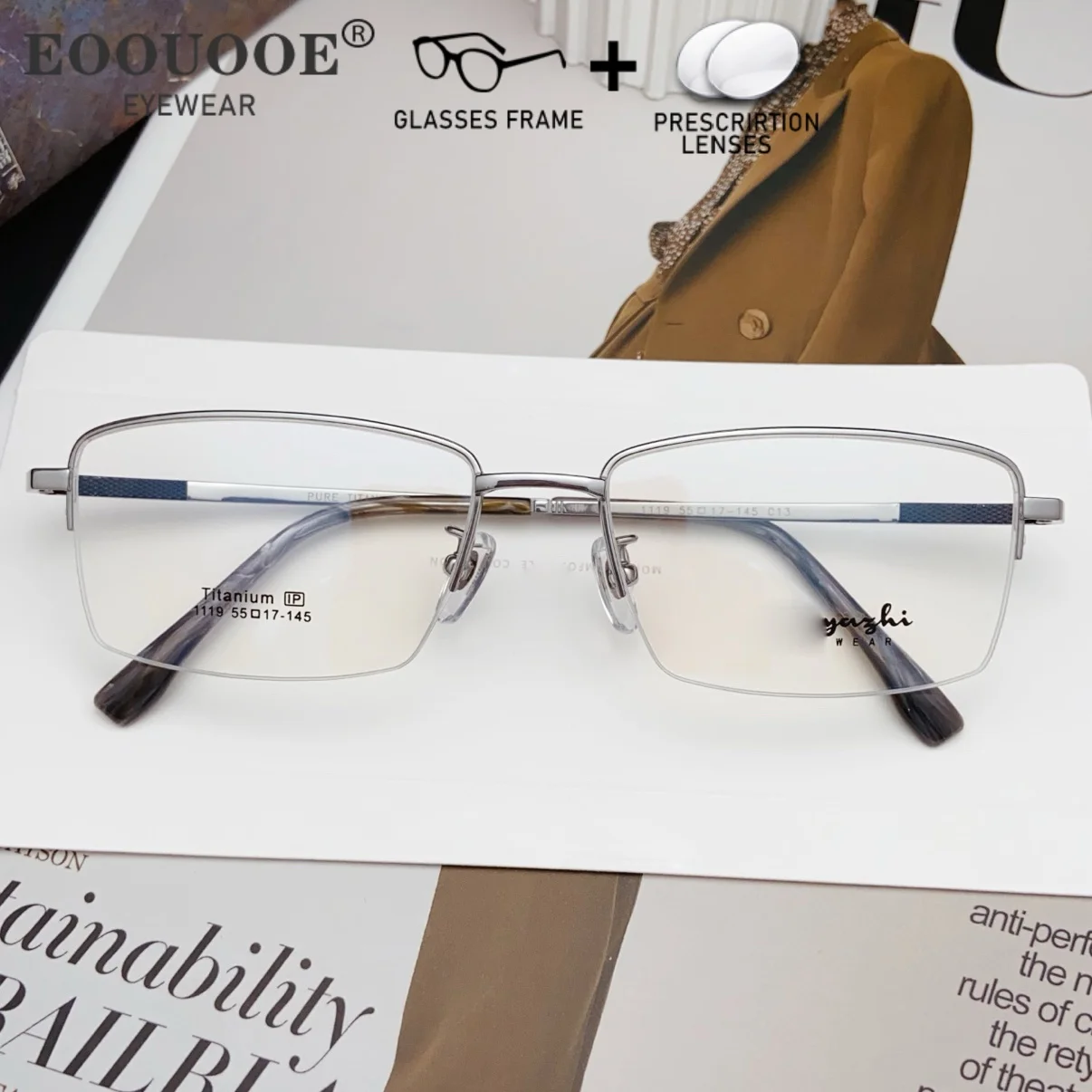 

High Quality Pure Titanium Eyeglasses Men Myopia Hyperopia Lenses Anti-reflection Clear Prescription Progressive Half Eyewear