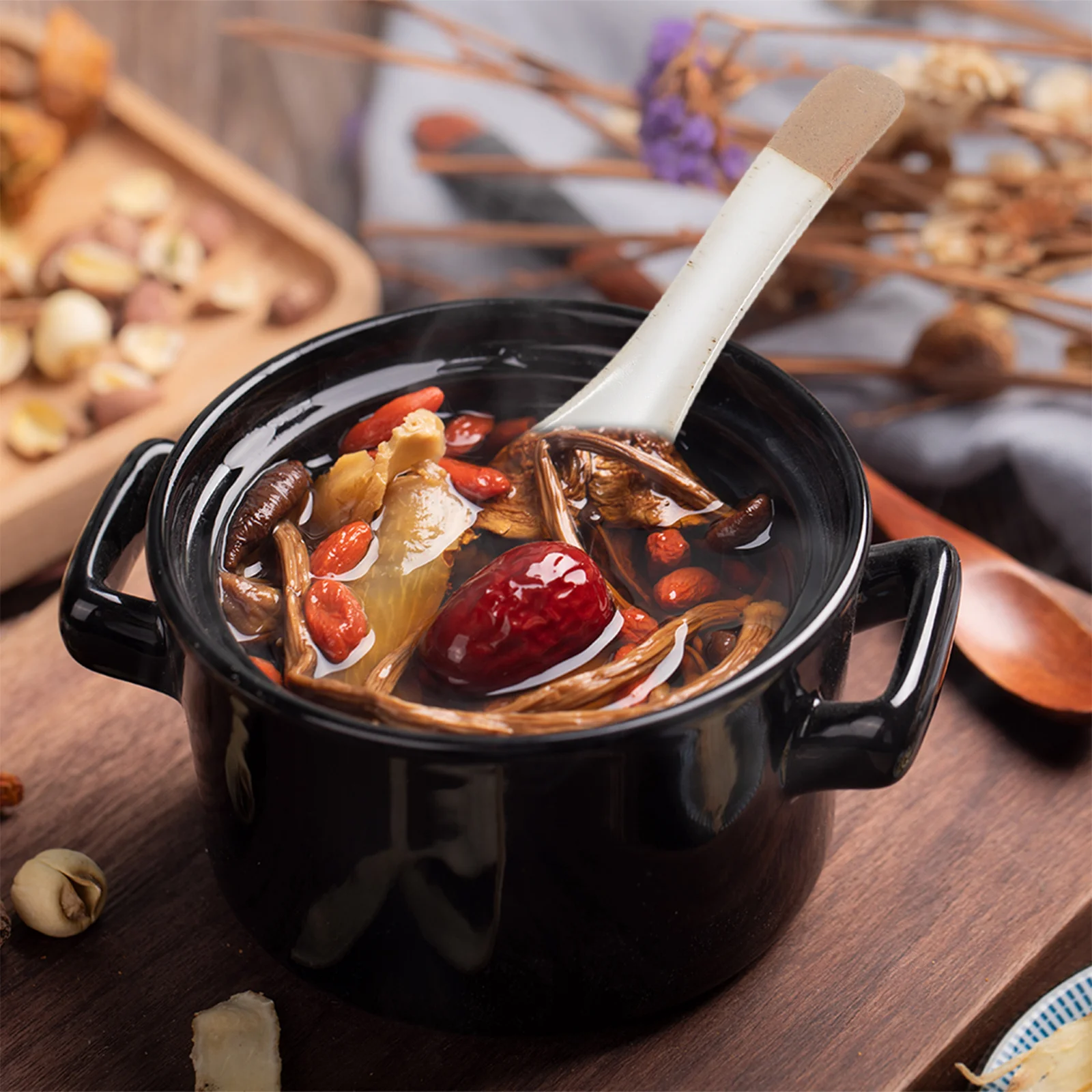 

2Pcs Heat Resistant Ceramic Soup Spoons Reusable Easy Clean Multipurpose Vintage Ramen Coffee Mixing Spoons