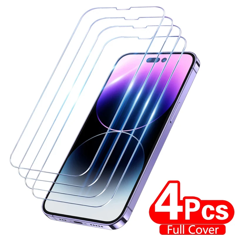 4PCS Full Tempered Glass for Apple iPhone 11 12 13 14 15 Pro Max Screen Protector for iPhone X XS XR 7 8Plus Glass Protectr Film