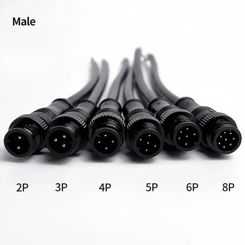 5/20Pcs M12 Small Metal Head Waterproof IP68 2/3/4/5/6/8 Pin Power Cable Wire Plug for LED Strip Male and Female Connector 20CM