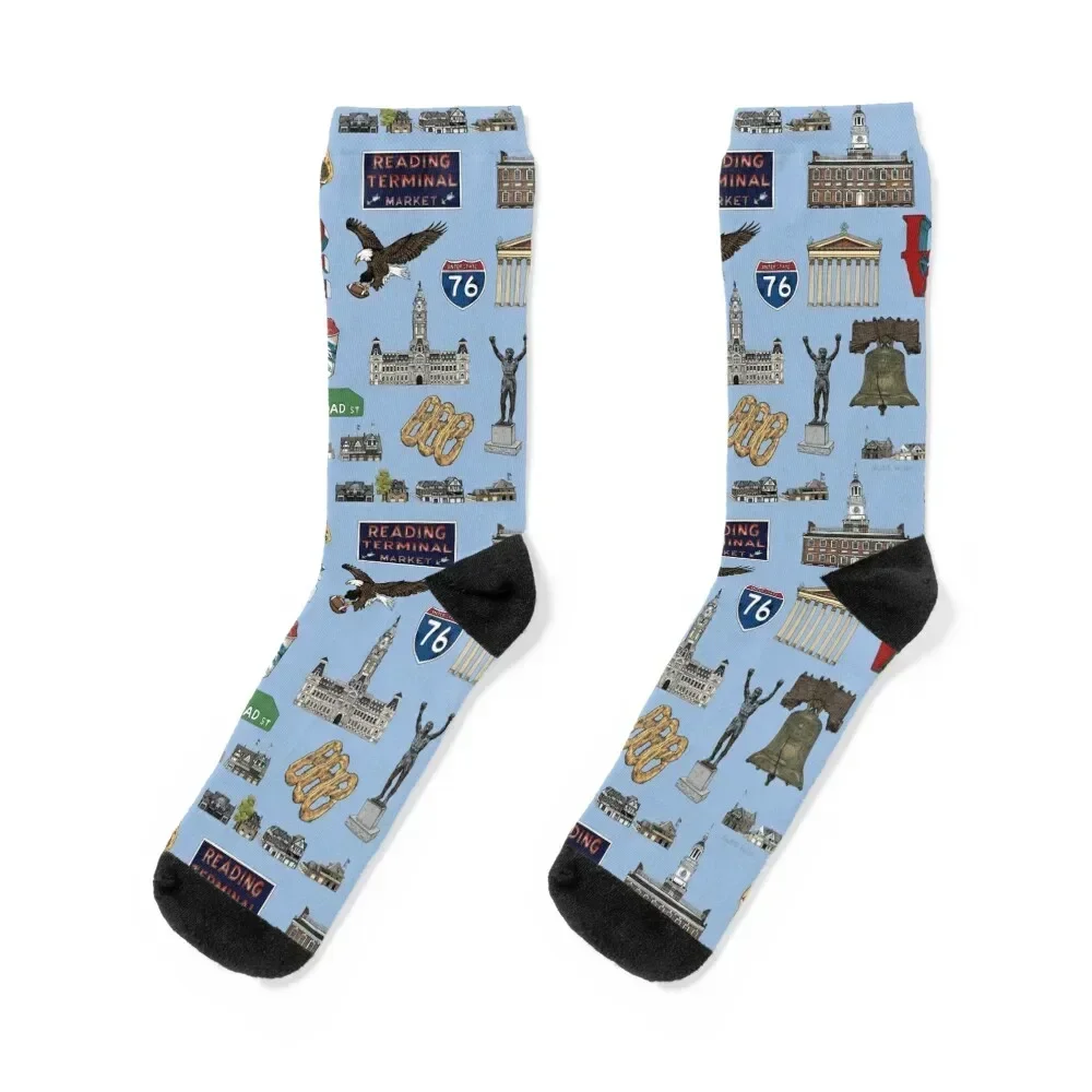 

Philly Pattern - Blue Socks designer brand anti slip football designer cool Socks Male Women's