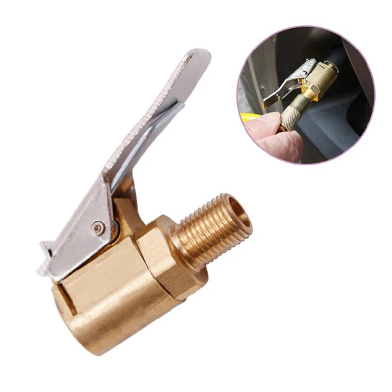 Car Tire Air Chuck Inflator Pump Valve Connector Clip-on Adapter Brass 8mm Tyre Wheel