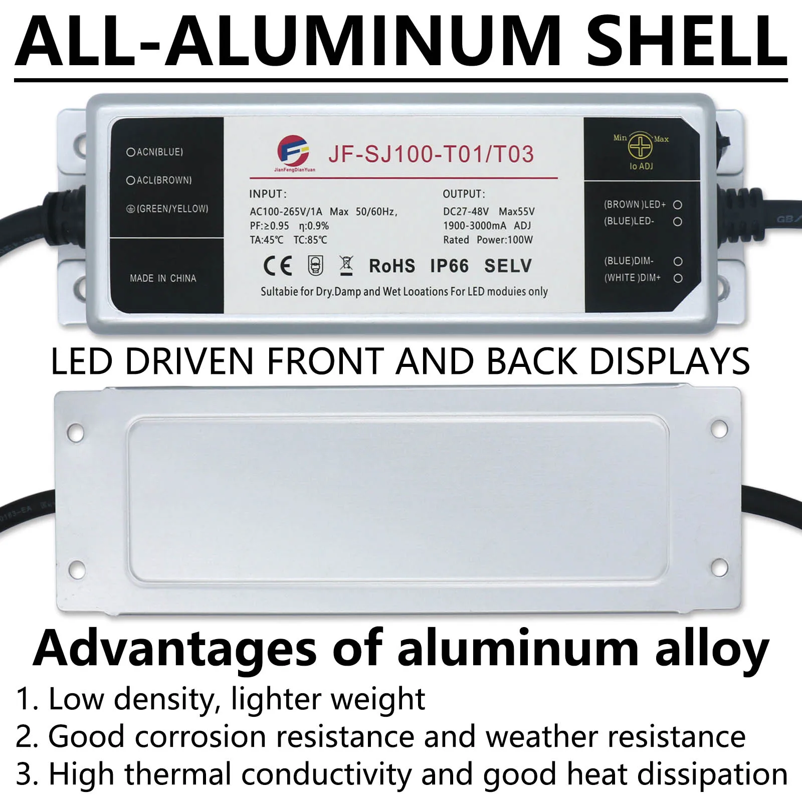 Imagem -04 - Led Driver Regulável Transformador Eletrônico Triac Comutação de Alimentação Ip67 Impermeável 110v 220v ac para dc 24v48v 100w