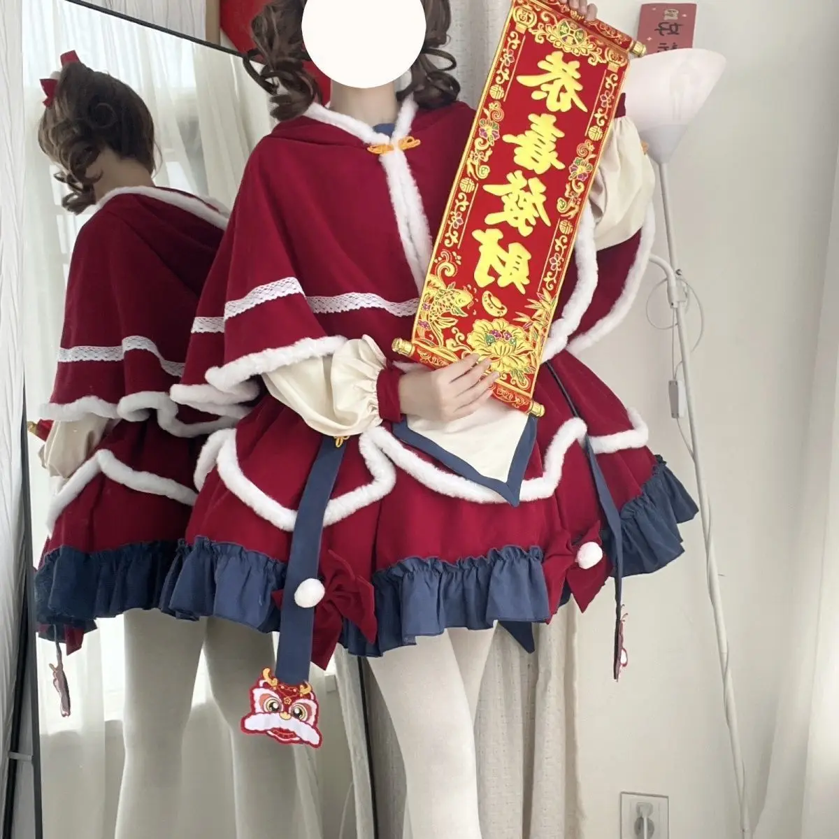 

Новогодний комплект Lolita Cisas: красный костюм с юбкой и блузкой, женский модный ансамбль, альтернатива студенческой и рабочей униформе