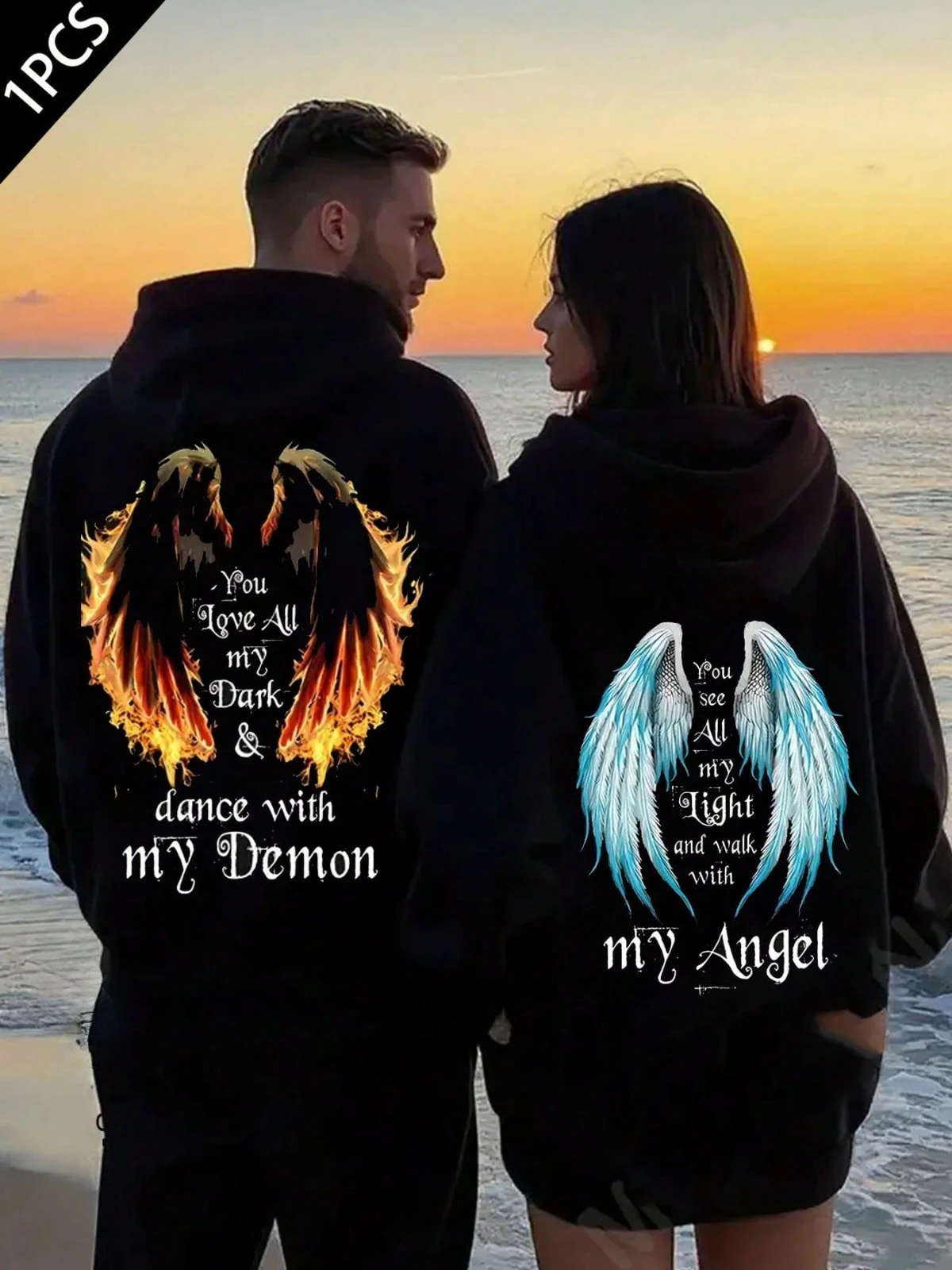 

1 шт. [парный стиль] повседневная мода в готическом стиле с принтом, одинаковая толстовка для пары, удобный свободный подарок на День святого Валентина