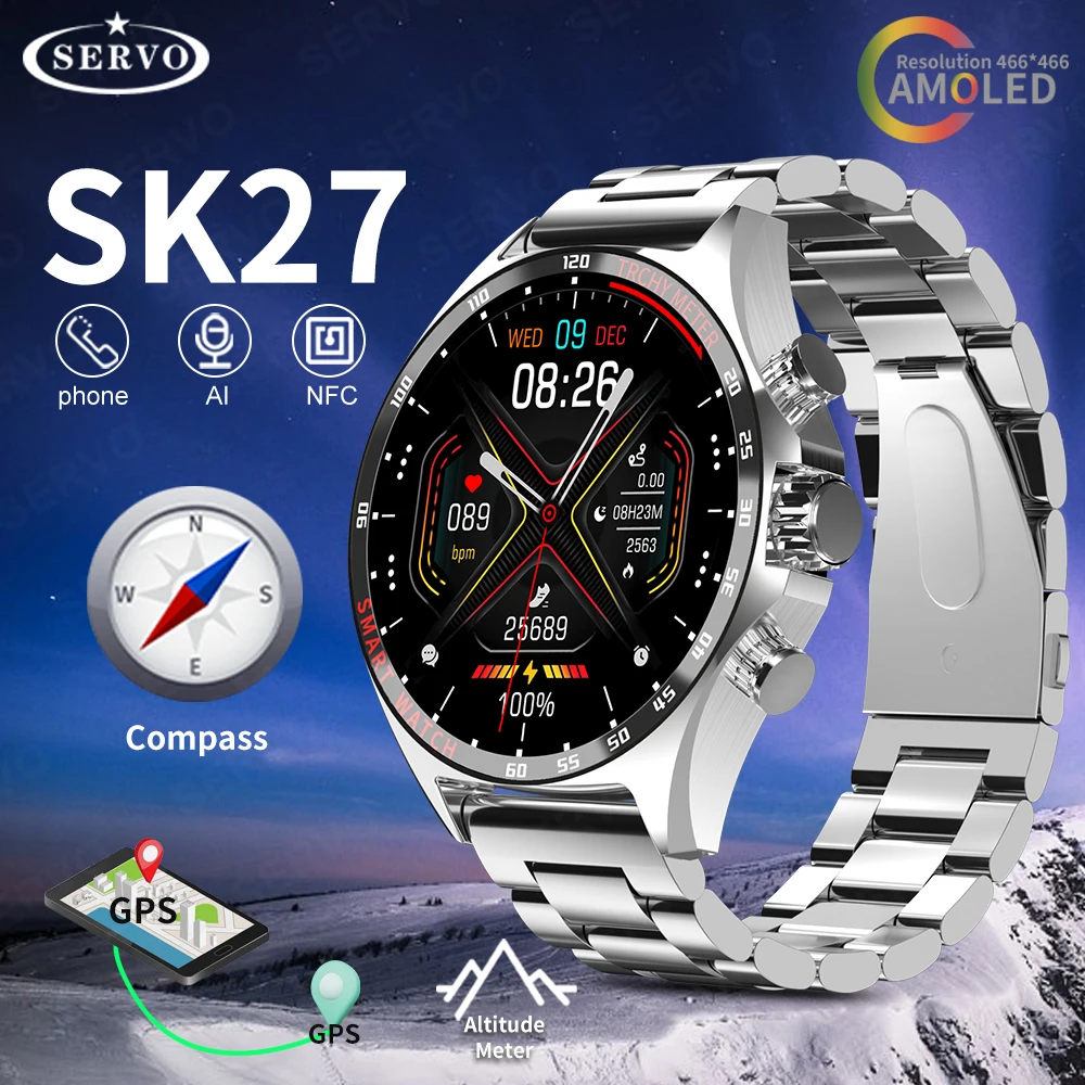 Sk27 neue Männer Bluetooth Anruf Smart Watch NFC wasserdicht Fitness-Tracker Herzfrequenz Frauen Outdoor-Kompass Sport wasserdicht