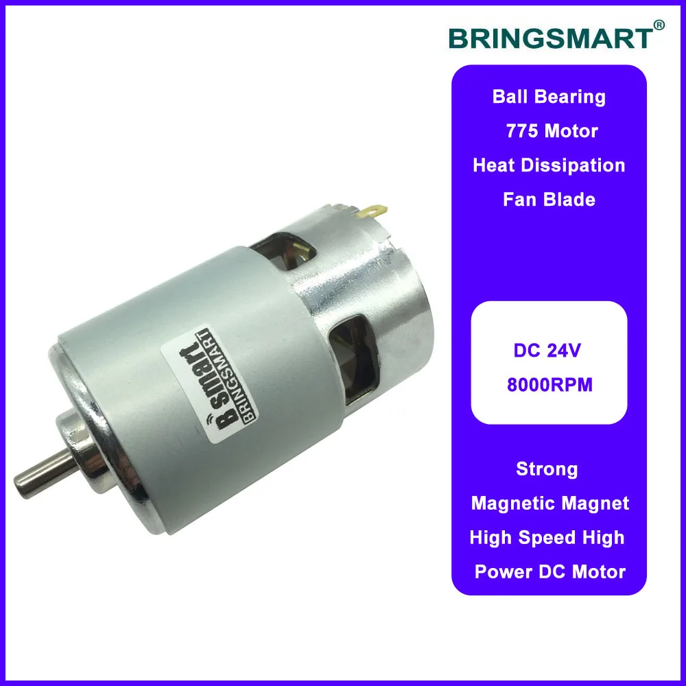 Bringsmart RS775 Mini DC Motor 24V 8300rpm Low Noise Front Ball Bearing High Speed Motor Large Torque Cooling Fan