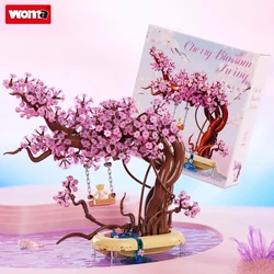 Woma Brand Kids Toy Romantic Sakura Bear Swing Building Blocks Creative Luminous Bricks Model Desktop Children's Toys Gifts