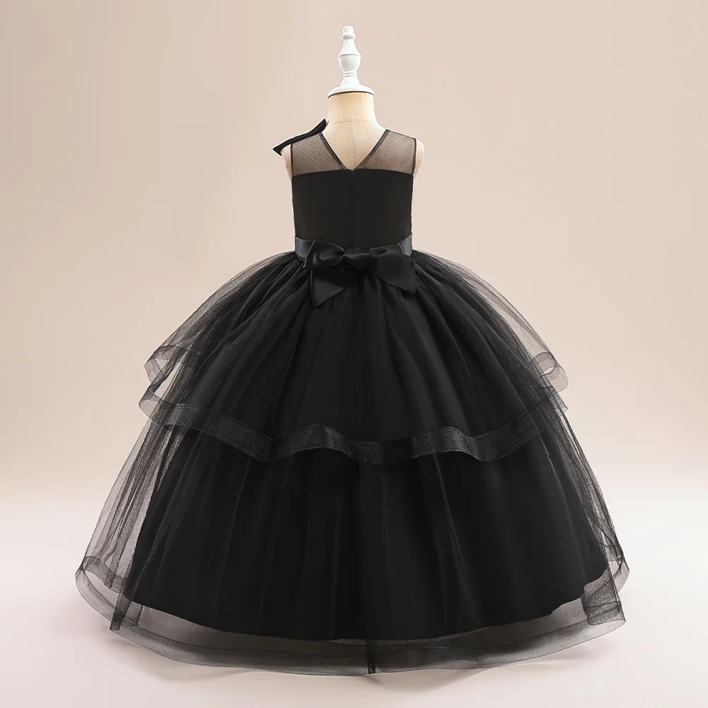 Schwarze Mädchen Hochzeit Prinzessin Kleid Blume Brautjungfer Kinder Kleidung lange Party kleider Festzug Abschluss ball Kommunion Kostüm Vestido