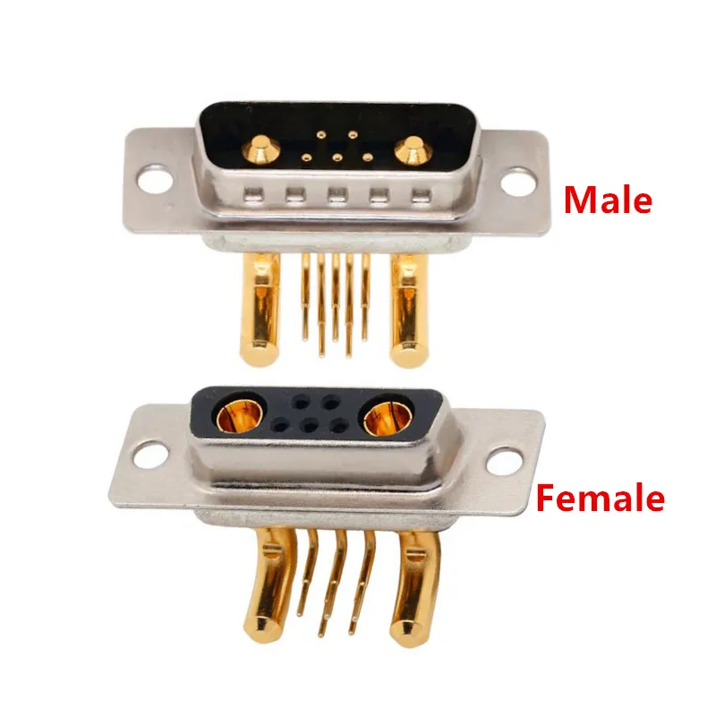 1 Piece High Current 30 Amp Hybrid D-Sub Connector 7w2 Male Female 5+2 Power Mixed Contact PCB