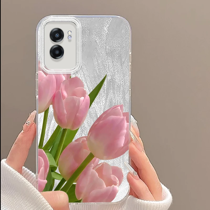 Tulpenroos Roze Bloem Zelf Voor Oppo A79 A78 A58 A38 A38 A16 A60 A53 A92 A92 A72 A52 A74 A55 A54 A94 5G Veer Garen Tpu Telefoon Hoesje