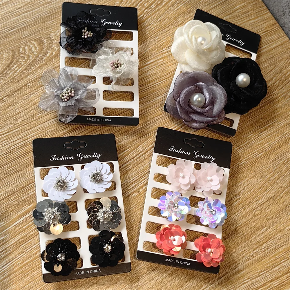Shoe Charms Korean Ballet Sequin Mesh Flower Shoelace Buckle 6 Pcs Set Premium Lightweight for Women Girls Travel Multicolor