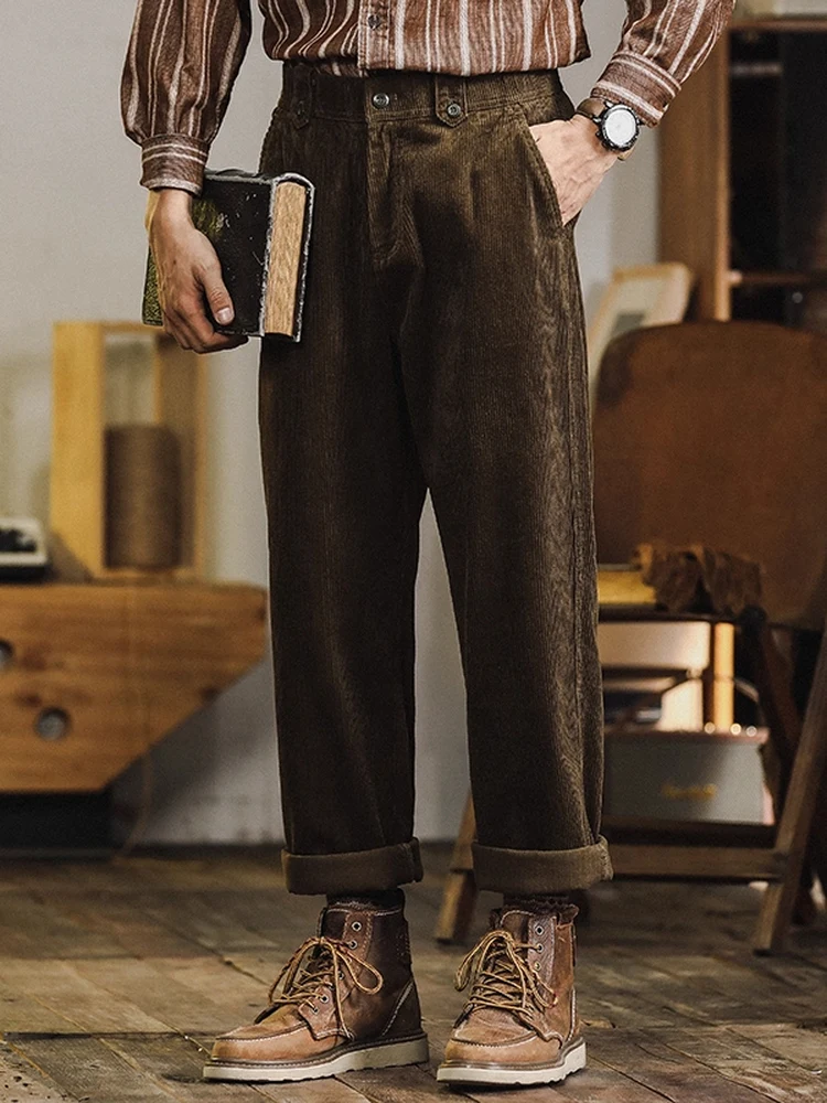 

Retro American Corduroy Loose Straight Leg Men's Casual Pants Autumn High Sensation Briti Sle Coffee Color Long Pants