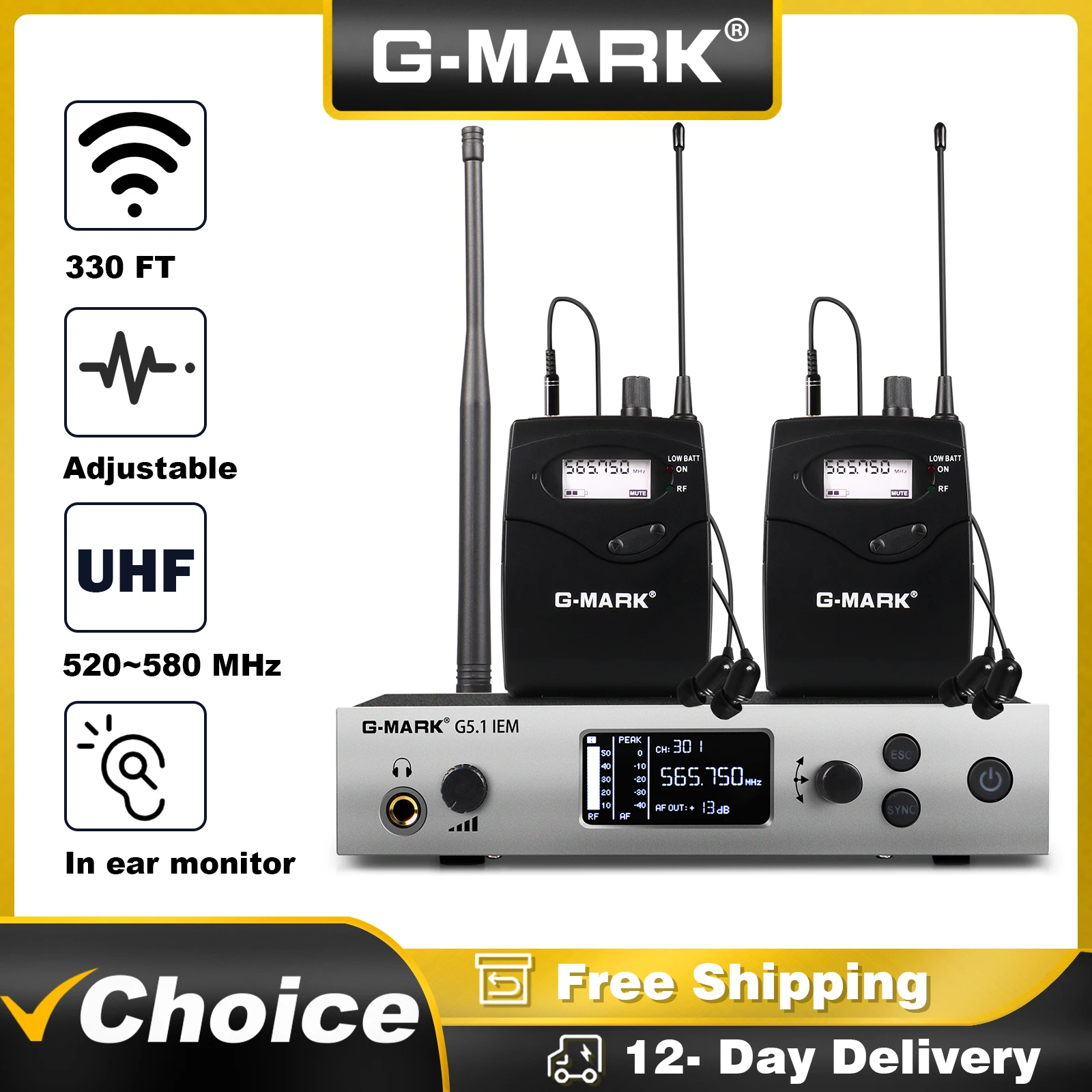 In Ear Monitor G-MARK G5.1IEM Single Channel UHF Wireless Stage Return With In Earphone Metal Body For Band Recording Studio