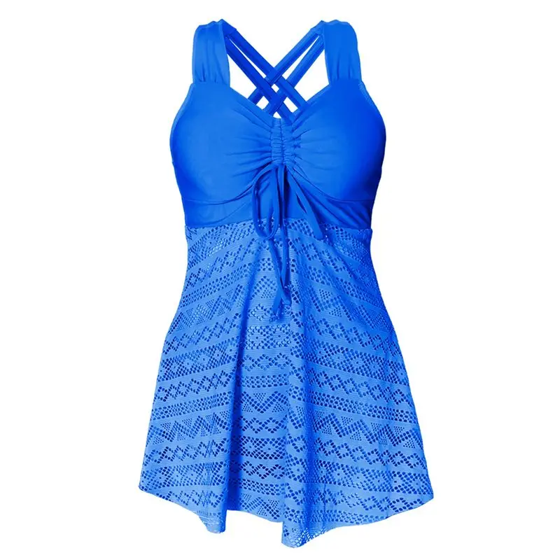 AS98-Womens Plus Size High Waist Skirted Swimsuit Tummy Control Lace Mesh Top And Swim Bottoms