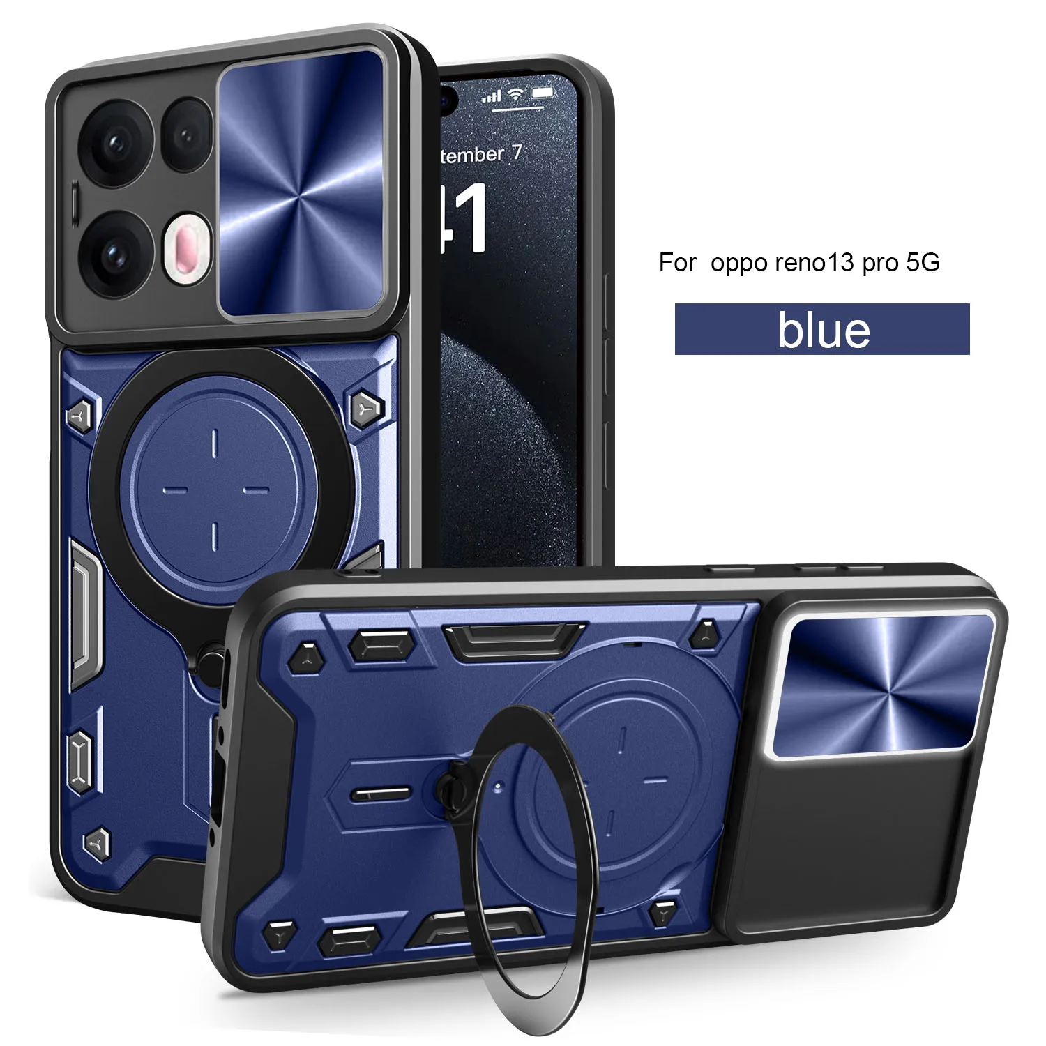 For OPPO Reno13 Pro Phone Case OPPO Reno13Pro 5G Case Heavy Duty Rugged Armor Magnetic Bracket CaseSlide Camera Protection Cover