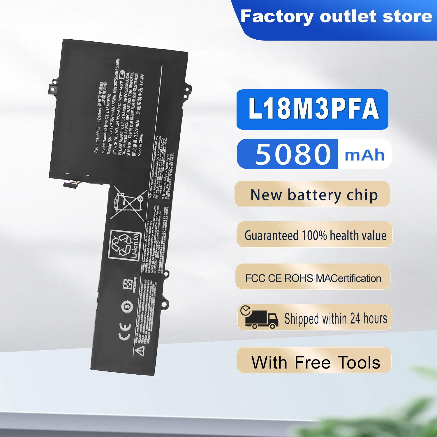 

L18M3PFA Laptop Battery For Lenovo Yoga C740-15IML For Lenovo ThinkPad L480 L490 L580 L590 11.1V 45Wh 4-Cell BMS Protected