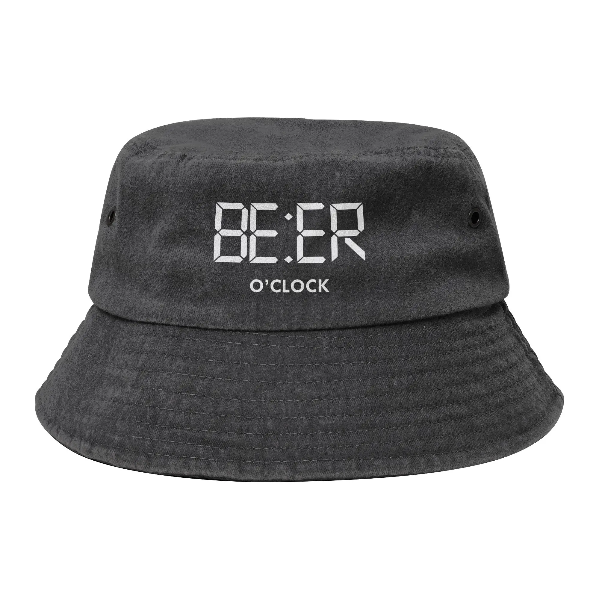 Beer Oclock Bucket Hat for Unisex Summer Vocation Beer Lover Distressed Washed Floppy Hat for Vacation Fishing Fisherman Hat