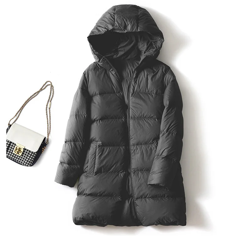Schinteon Women Ultralight White Duck Down Jacket with Hood 2026 New Autumn Winter Warm Casual Outwear Solid Color Simple Coat