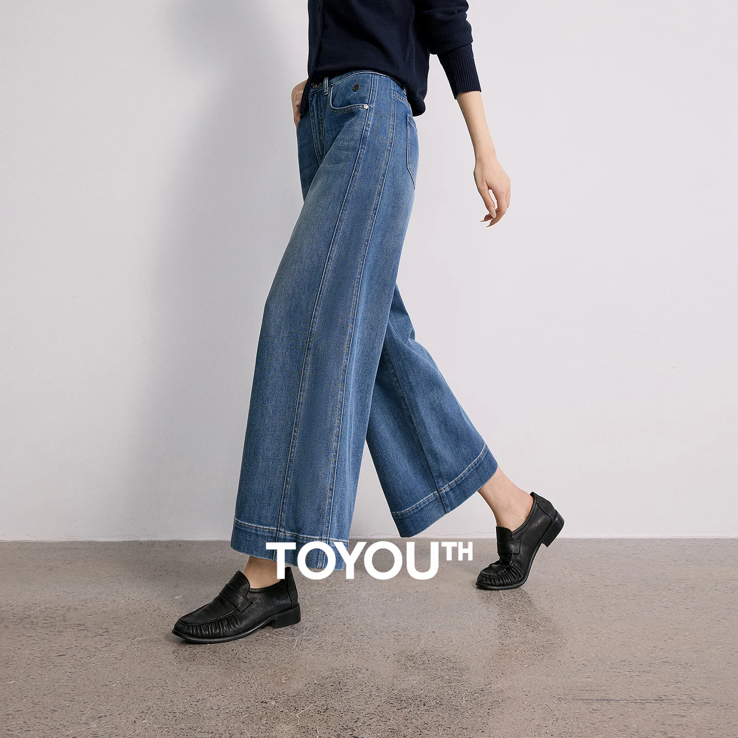 TOYOUTH Women Denim Jeans 2026 Spring New Design High Waist CurvedWide Leg Ankle Pants