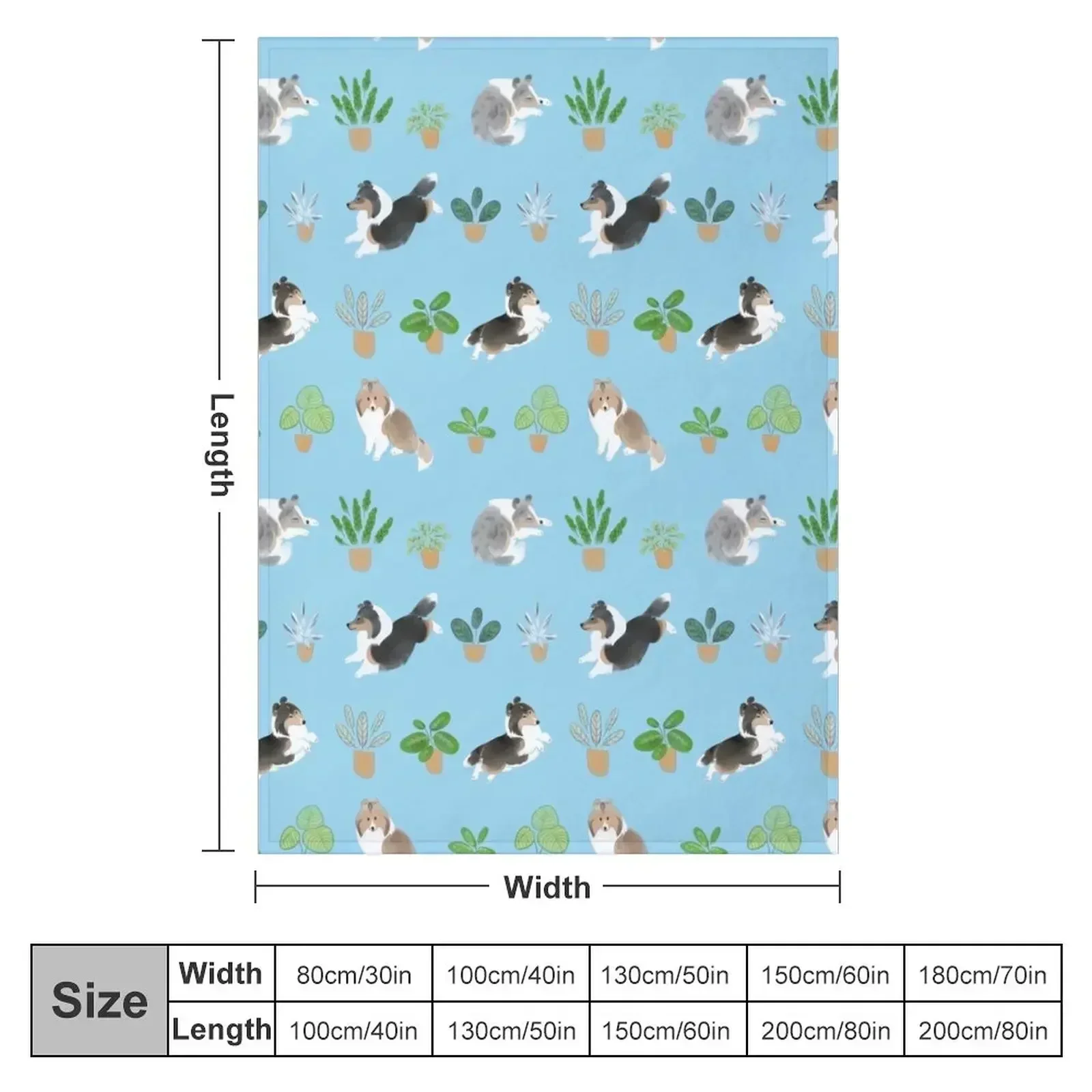 Shelties & Calathea on Blue Throw Blanket Custom manga Summer Beddings Bed Fashionable Blankets