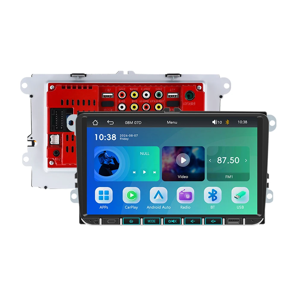 Podofo 2Din 9 Zoll HD Touchscreen Autoradio MP5-Player Kabelloses Carplay Bluetooth FM AM RDS Rückfahrkamera Multimedia für Volkswagen Seat Skoda