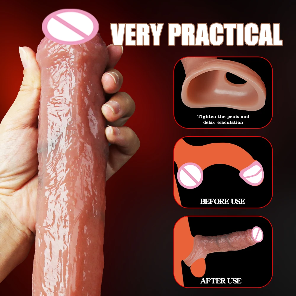 Cock Sleeve for Men Silicone Reusable Extender Delay Ejaculation Erotic Enhancer Adult Sexy Realistic Penis Enlargement Sex Toy