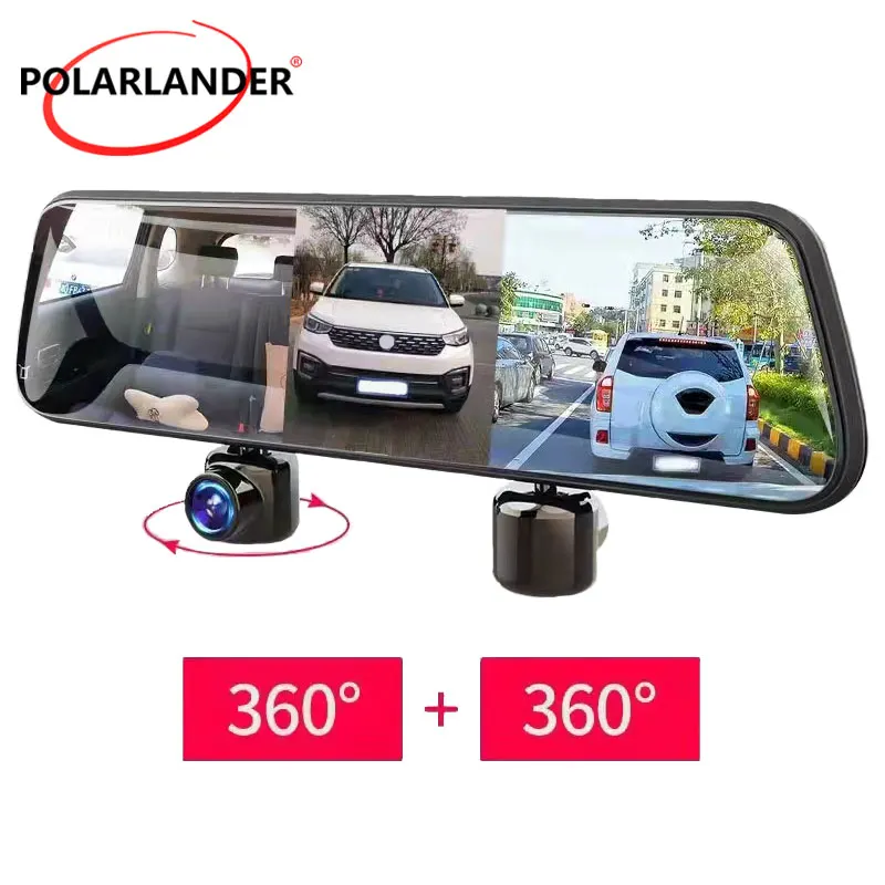 Car Rearview Mirror 140° Wide Angle 360° All-round Parking Monitoring 3 Lens Touch Screen Night Vision Loop Recording 9.66 Inch