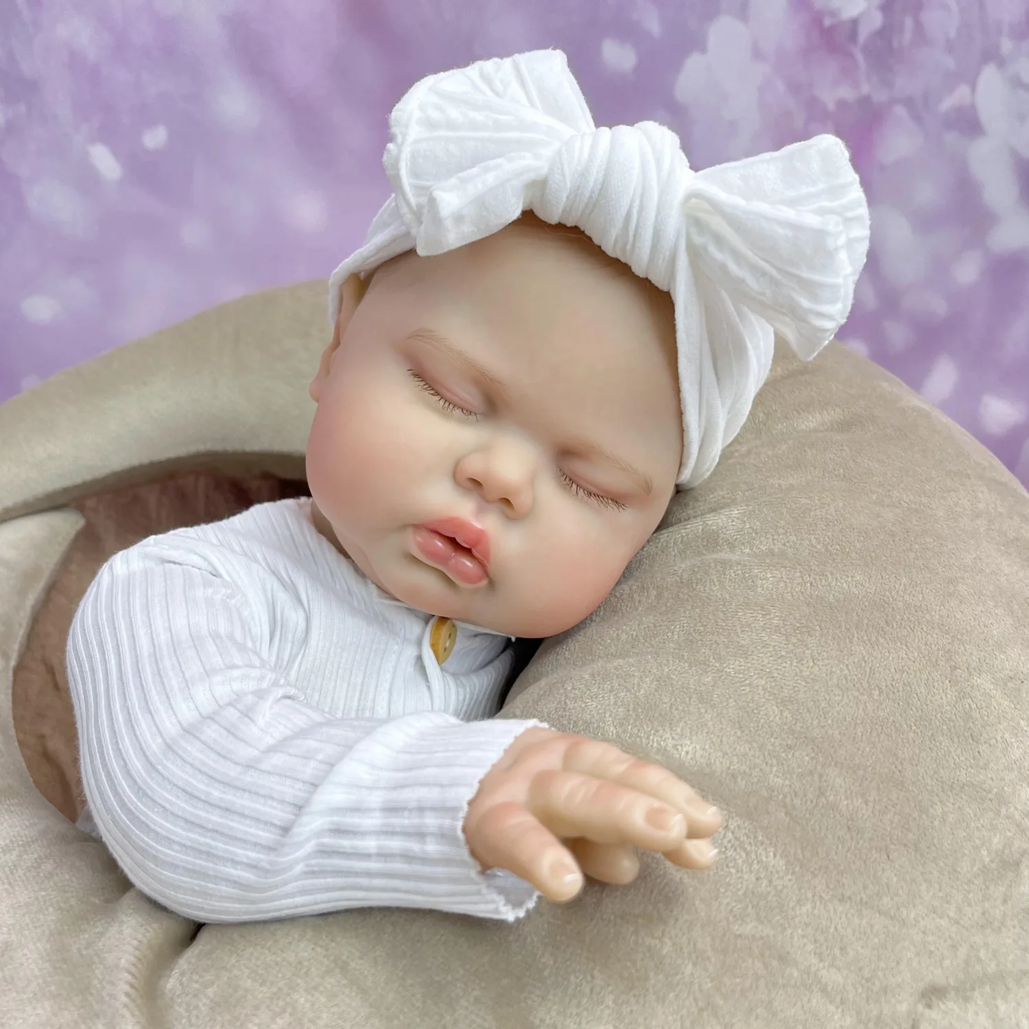 BZDOLL 50CM 20 Cali 3D Skóra z Widocznymi Żyłkami Śpiąca Grubaska Reborn Lalka Zabawka Winylowe Ręce i Nogi Materiałowy Korpus Lalka Prezent Urodzinowy dla Dzieci