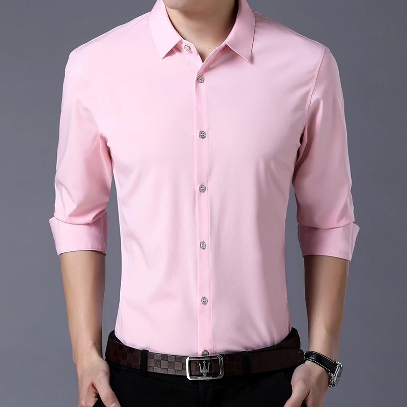 Men\'s Casual Fashion Business Solid Color Long Sleeved Shirt