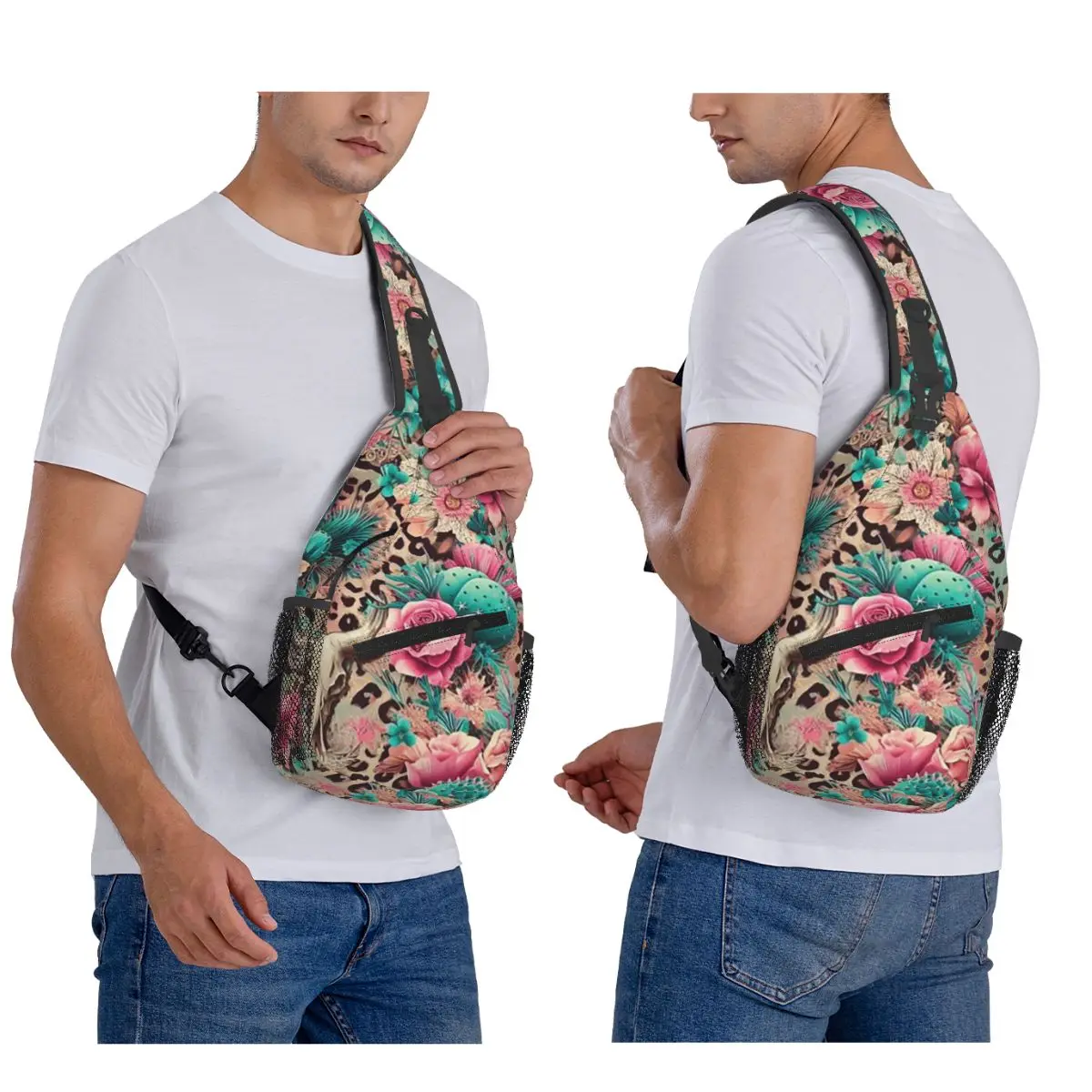 Cowboy Pattern Cartoon Chest Bag Men Sling Crossbody Backpack Chest Bag Travel Hiking Daypack Shoulder Bag
