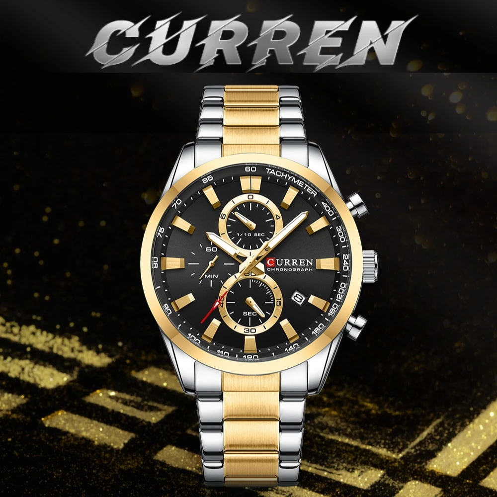 

Curren 8445 Calendar Quartz Men's Watch Six Pin Steel Belt Chronograph Waterproof Luminous Watches for Men Relogios Masculino