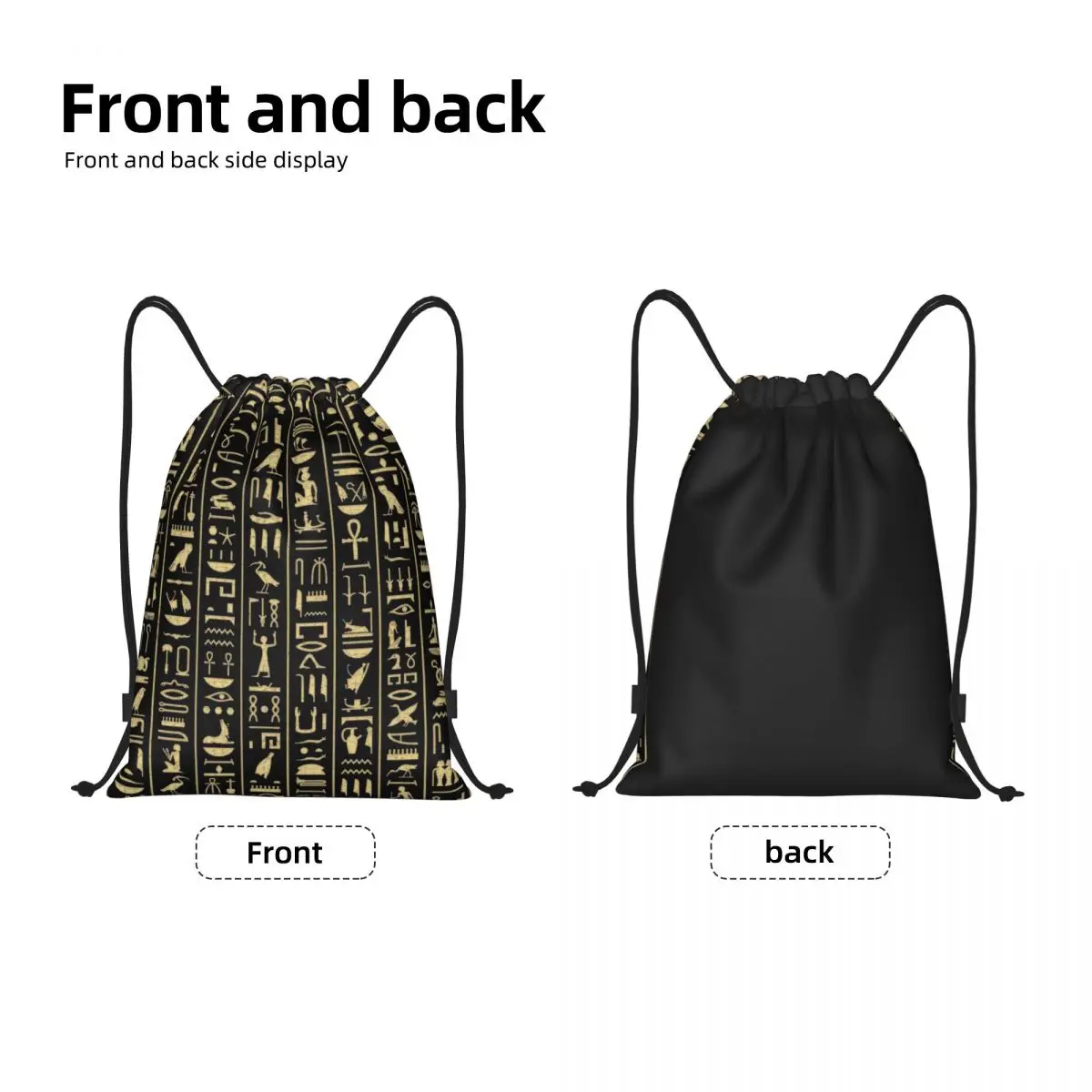 Custom Black Gold Hieroglyphs Drawstring Bags Women Men Lightweight Ancient Egypt Culture Sports Gym Storage Backpack