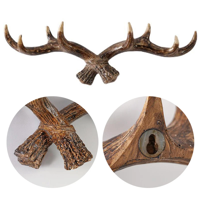 Vintage Resin Antler Key Hook Clothes and Hats Hook High-end Bathroom Livingroom Decor Creative Deer Horn Wall Hook for Hanging