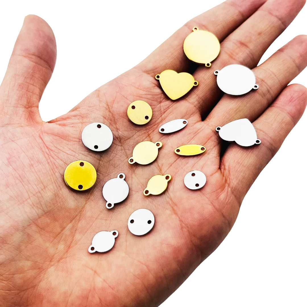 50pcs Stainless Steel 2 Holes Blank Charms For Custom Logo Laser Engraved Tags Pendant Connectors Jewelry Making Supplies