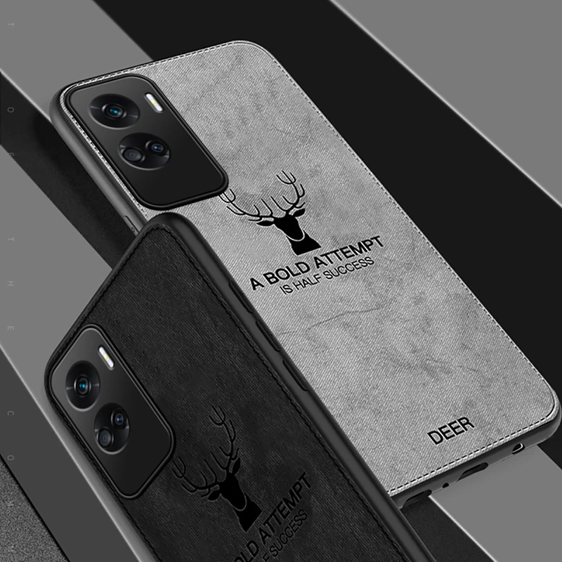 Deer Pattern Fabric Cloth Back Cover For Honor 90 Lite Case TPU Soft Shockproof Bumper Coque Honer 90Lite 90 Light CRT-LX1 6.7