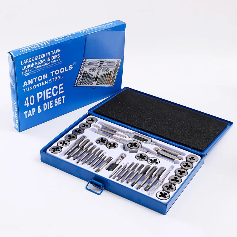 40pcs imperial tap and die set 4-40 1/2-20, used for manual internal and external thread tapping and repair tool combinations