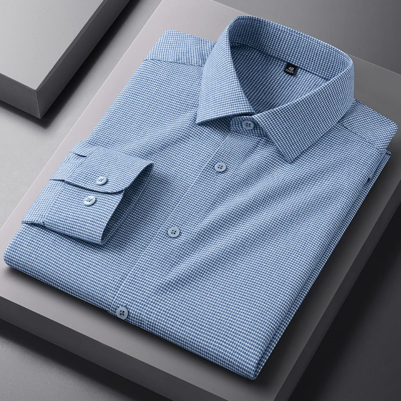 Men's Cotton Shirt Solid Color and Plaid Pattern Long Sleeve Casual Button Down Shirt Soft Comfortable Office Casual Breathable