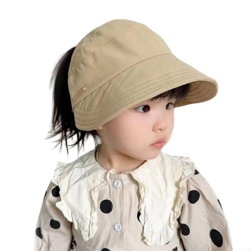 581F Child Ponytail Baseball Caps 2-8 Year Girls Sun Visor Hat Travel Outdoor Empty Top Sunhat for Daily Wear & Parties