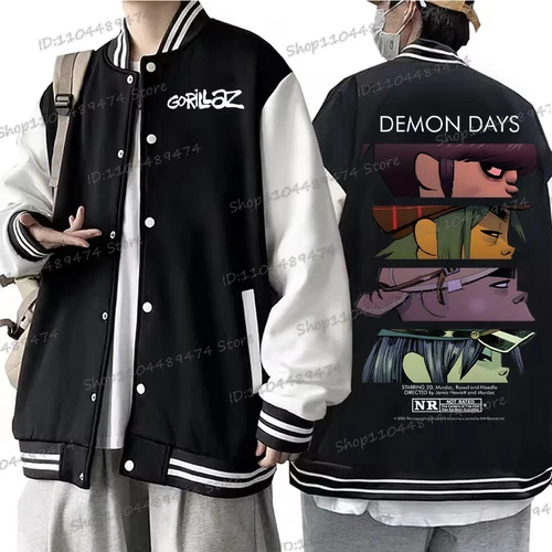 Imagen 1 del producto Divertida chaqueta de béisbol Gorillaz Rock Band para hombres y mujeres, ropa deportiva de moda de manga larga de primavera, chaqueta de abrigo de Anime Gorillaz Y2K