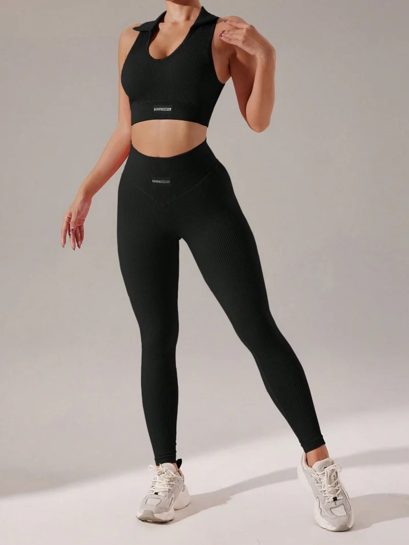 Conjunto de Yoga sin costuras para mujer, Sujetador deportivo de belleza, Leggings de levantamiento de cadera, conjunto de entrenamiento, conjunto