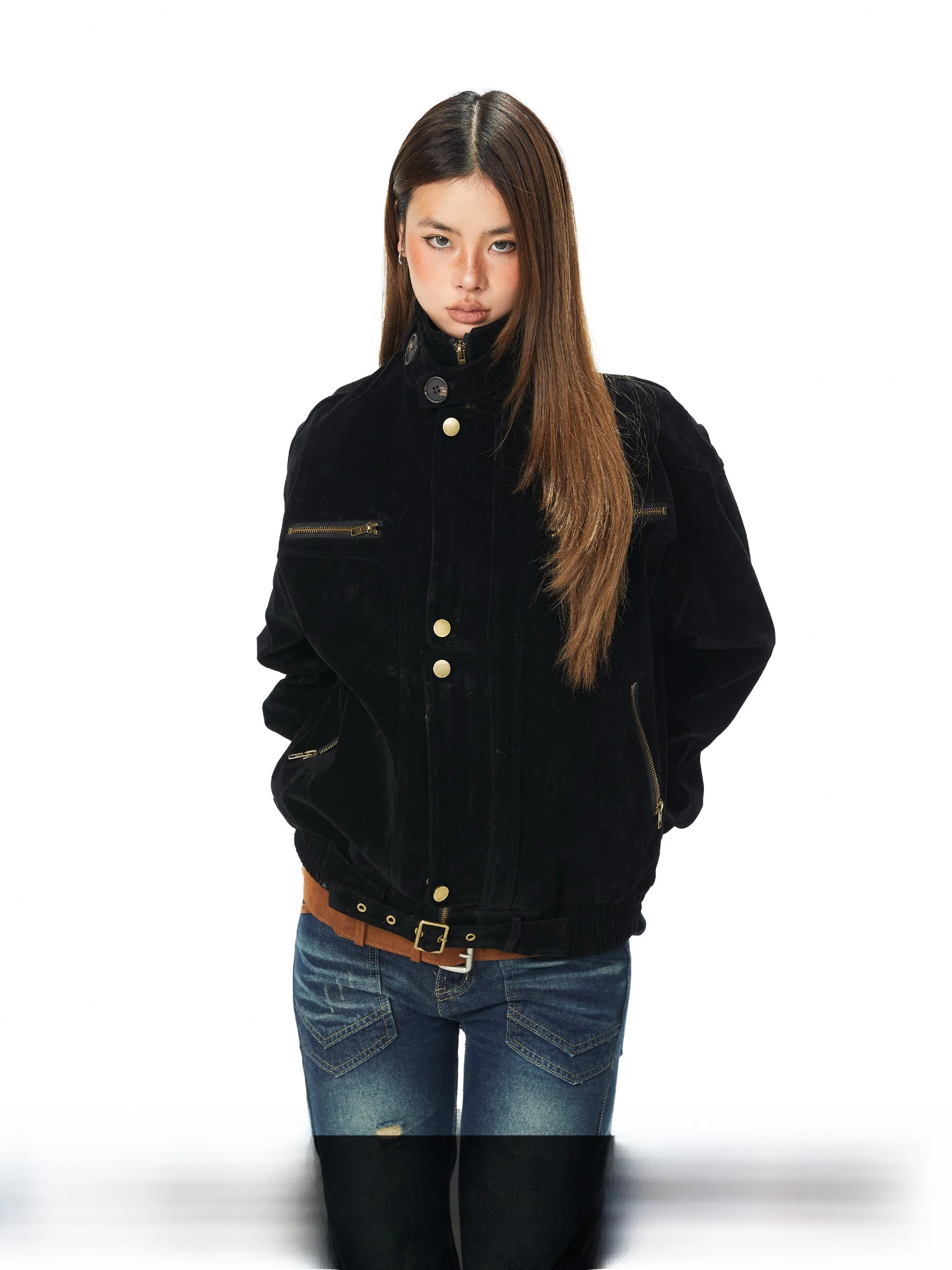 

Женская повседневная свободная куртка Blabb из замши в американском стиле на молнии, весна-осень, модная верхняя одежда из полиэстера