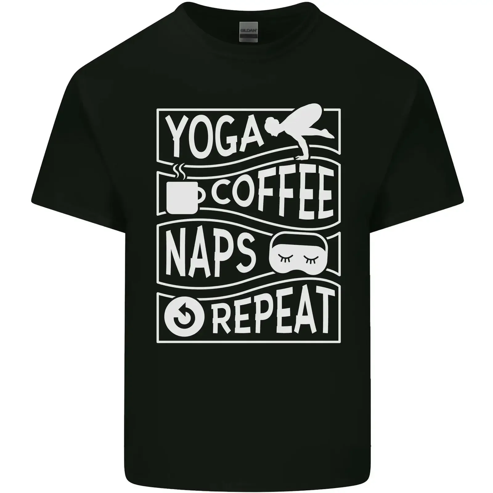 Yoga coffee nap repetition funny children's t shirt kids vintage Washed Casual Top For Everyday Wear Stretched graphic