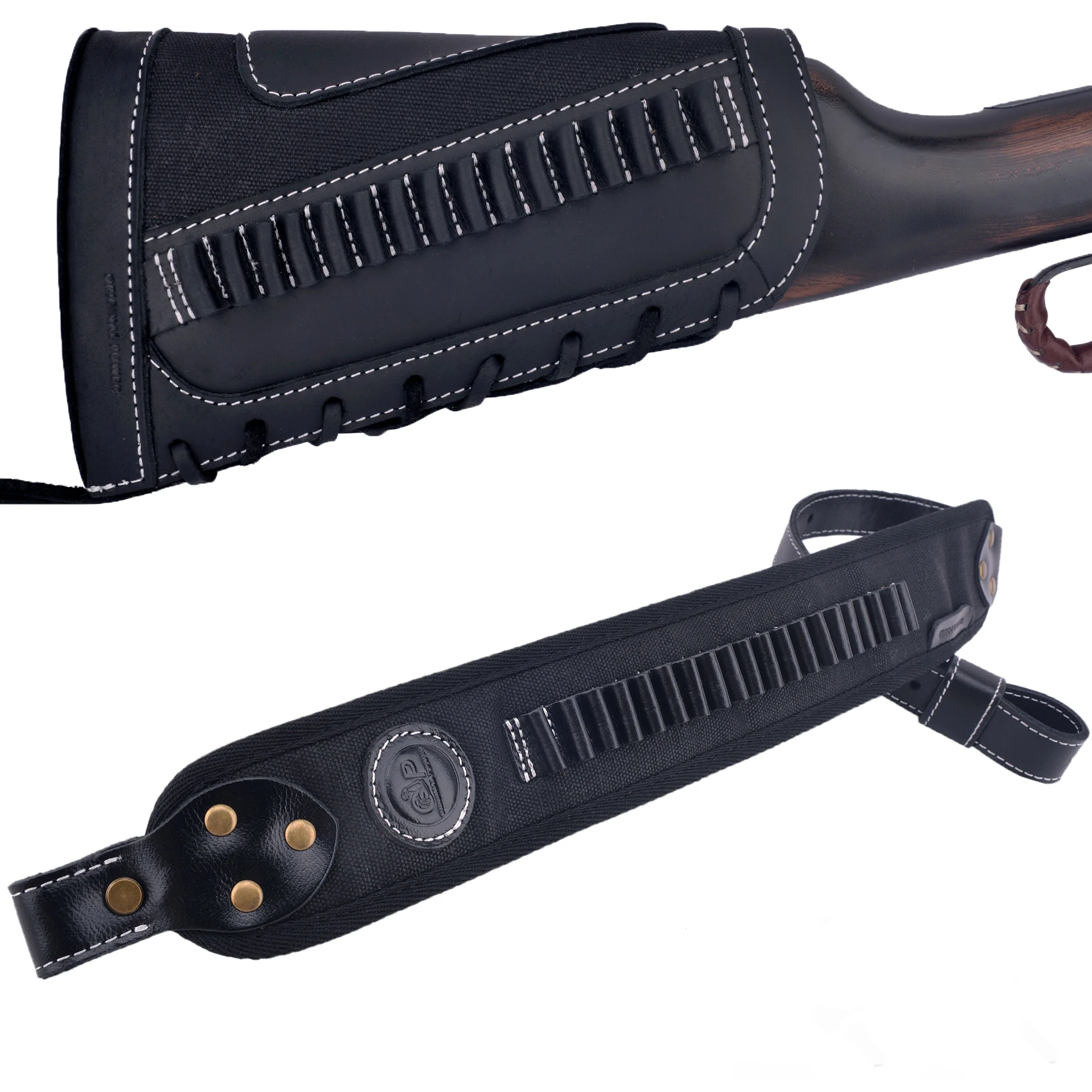 Imagem -06 - Cão de Wayne-couro e Canvas Rifle Buttstock Capa Gun Shoulder Sling Strap Combo De. 308 3030. 22lr 12ga. 45 a 70. 357