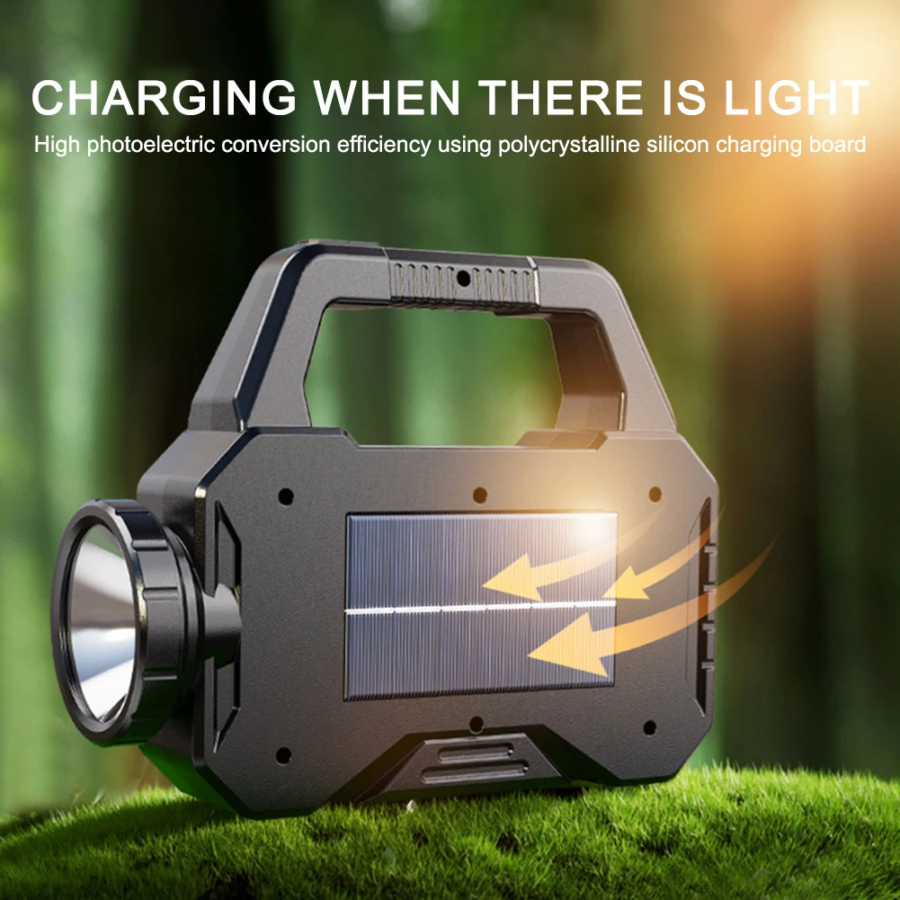 High Power Led Flashlights Rechargeable Camping Work Light Handheld Spotlight Torch COB Portable Light Solar Charging Power Bank